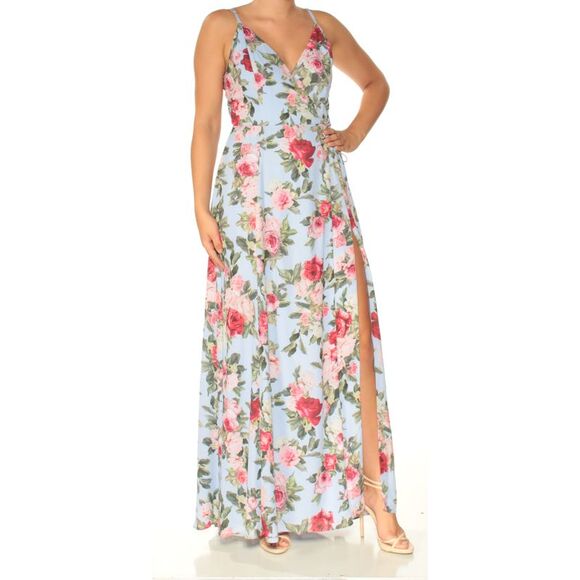 FAME AND PARTNERS Womens Light Blue Spaghetti Strap Full-Length Formal Dress 6 - Picture 3 of 4